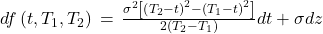 df\left( t,T_{1},T_{2} \right)\, = \,\frac{\sigma^{2}\left\lbrack \left( T_{2} - t \right)^{2} - \left( T_{1} - t \right)^{2} \right\rbrack}{2\left( T_{2} - T_{1} \right)}dt + \sigma dz