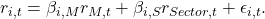  r_{i,t} = \beta_{i,M}r_{M,t} + \beta_{i,S}r_{Sector,t} + \epsilon_{i,t}. 
