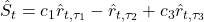 \hat{S}_t = c_1 \hat{r}_{t,\tau_1} - \hat{r}_{t,\tau_2} + c_3 \hat{r}_{t,\tau_3}