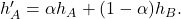  h_{A}' = \alpha h_{A} + (1 - \alpha)h_{B}. 