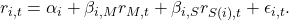 r_{i,t} = \alpha_{i} + \beta_{i,M}r_{M,t} + \beta_{i,S}r_{S(i),t} + \epsilon_{i,t}.