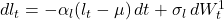 dl_{t} = -\alpha_{l}(l_{t} - \mu)\,dt + \sigma_{l}\,dW_{t}^{1}
