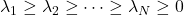  \lambda_1 \ge \lambda_2 \ge \dots \ge \lambda_N \ge 0 