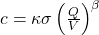  c=\kappa\sigma\left(\frac{Q}{V}\right)^\beta 