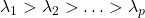  \lambda_1 > \lambda_2 > \ldots > \lambda_p 