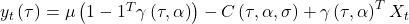 y_{t}\left( \tau \right) = \mu\left( 1 - 1^{T}\gamma\left( \tau,\alpha \right) \right) - C\left( \tau,\alpha,\sigma \right) + \gamma\left( \tau,\alpha \right)^{T}X_{t} 