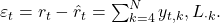  \varepsilon_t = r_t - \hat r_t = \sum_{k=4}^{N} y_{t,k} , L_{\cdot k}. 