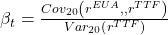 \beta_t = \frac{Cov_{20}\left(r^{EUA},, r^{TTF}\right)}{Var_{20}\left(r^{TTF}\right)}
