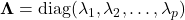 \boldsymbol{\Lambda} = \operatorname{diag}(\lambda_1, \lambda_2, \ldots, \lambda_p)