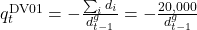  q_t^{\mathrm{DV01}}=-\frac{\sum_i d_i}{d_{t-1}^{g}}=-\frac{20{,}000}{d_{t-1}^{g}} 