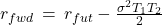 r_{fwd}\, = \, r_{fut} - \frac{\sigma^{2}T_{1}T_{2}}{2}