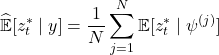  \displaystyle \widehat{\mathbb{E}}[z_t^*\mid y]=\frac{1}{N}\sum_{j=1}^{N}\mathbb{E}[z_t^*\mid \psi^{(j)}]