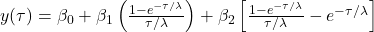  y(\tau) = \beta_{0} + \beta_{1}\left( \frac{1 - e^{- \tau/\lambda}}{\tau/\lambda} \right) + \beta_{2}\left[ \frac{1 - e^{- \tau/\lambda}}{\tau/\lambda} - e^{- \tau/\lambda} \right] 