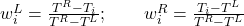  w_i^{L}=\frac{T^{R}-T_i}{T^{R}-T^{L}};\qquad w_i^{R}=\frac{T_i-T^{L}}{T^{R}-T^{L}} 