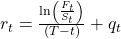  r_t = \frac{\ln\left(\frac{F_t}{S_t}\right)}{\left(T-t\right)} + q_t 