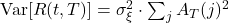 \mathrm{Var}\!\left\lbrack R(t,T) \right\rbrack = \sigma_{\xi}^{2} \cdot \sum_{j} A_{T}(j)^{2}