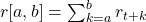 r[a,b] = \sum_{k=a}^{b} r_{t+k}
