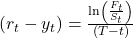  \left(r_t - y_t\right) = \frac{\ln\left(\frac{F_t}{S_t}\right)}{\left(T - t\right)} 