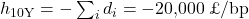  h_{10\mathrm{Y}}=-\sum_i d_i=-20{,}000\;\text{&pound;/bp} 