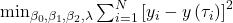  \min_{\beta_{0},\beta_{1},\beta_{2},\lambda}\sum_{i = 1}^{N}\left[ y_{i} - y\left( \tau_{i} \right) \right]^{2} 