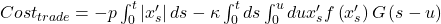  Cost_{trade}=-p\int_{0}^{t}\left|x_s^\prime\right|ds-\kappa\int_{0}^{t}ds\int_{0}^{u}dux_s^\prime f\left(x_s^\prime\right)G\left(s-u\right) 